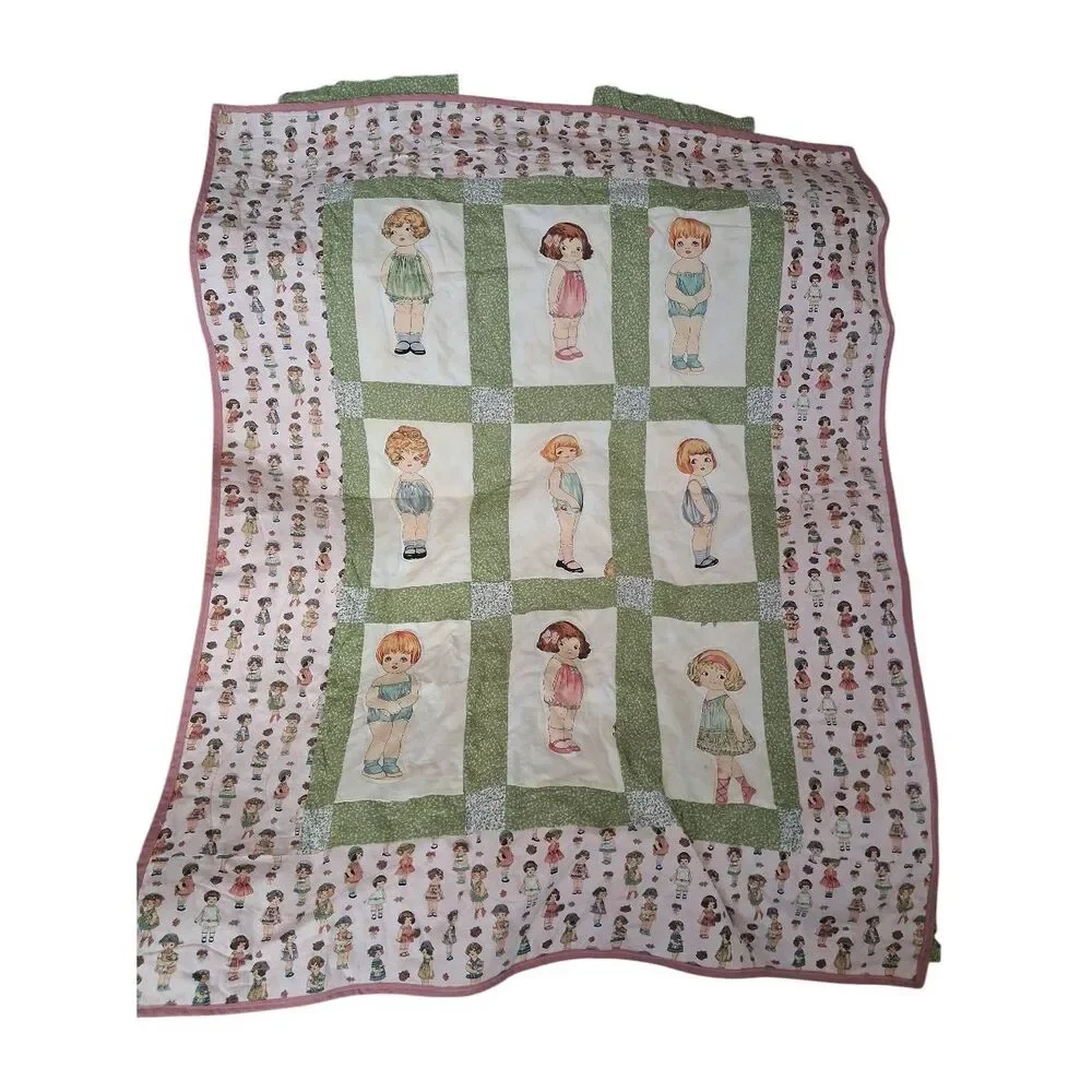 Handmade paper doll quilt with outfits 48 x 27